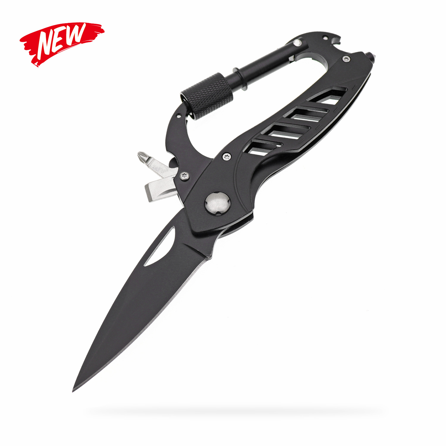 New Stainless Steel Multi-Function Mountaineering Buckle Folding Knife Screwdriver Broken Window Nail Multi-Purpose Edc Mountain Climbing Outdoor Knife