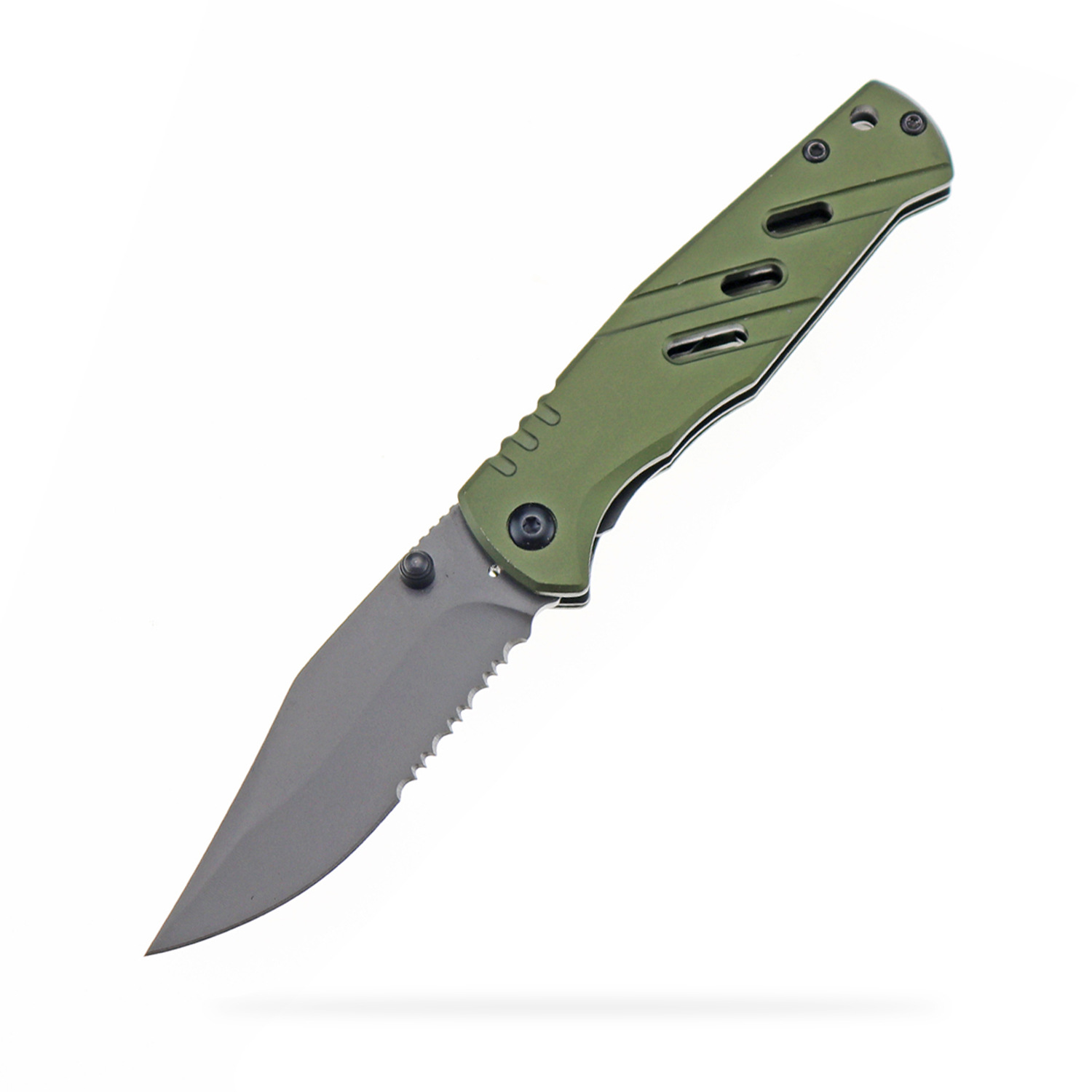 Spot Wholesale Outdoor Folding Knife Aluminum Alloy Handle Blade Gray Plated Titanium Medium Size High Hardness Camping Pocket Knife