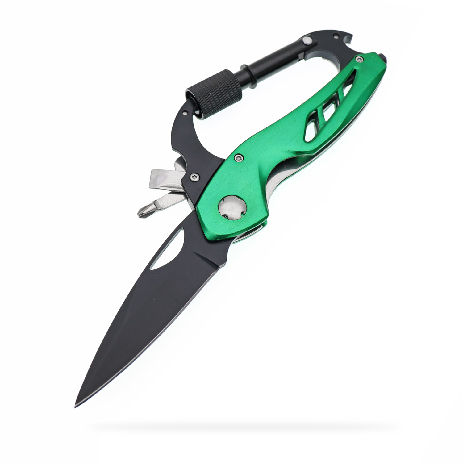 Manufacturers Supply Stainless Steel Multi-Functional Carabiner Folding Knife Screwdriver Broken Window Nail Edc Tool Outdoor Folding Knife